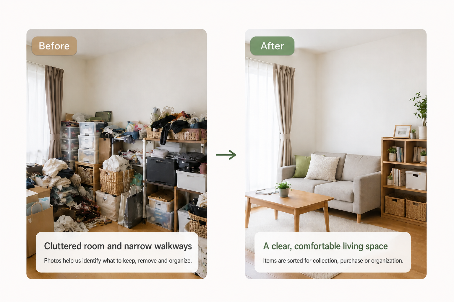 Living space before and after household organization