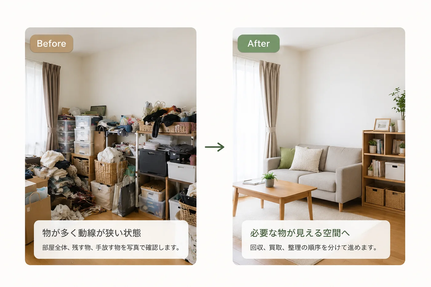 片付け前と片付け後の比較イメージ